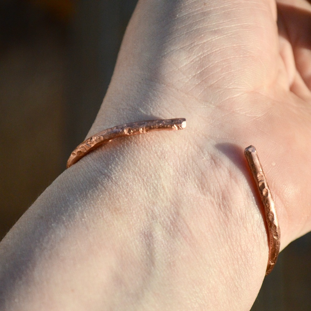 Genuine Malachite Gemstone Green Handmade Wire Wrap Cuff Solid Copper Bracelet - Picture 4 of 9